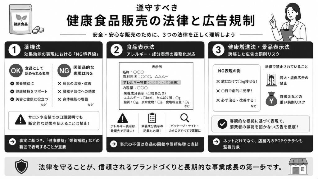 遵守すべき健康食品販売の法律と広告規制