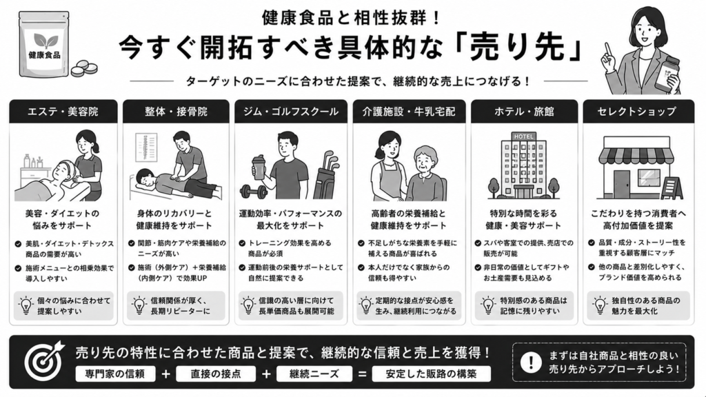 健康食品と相性抜群！今すぐ開拓すべき具体的な「売り先」