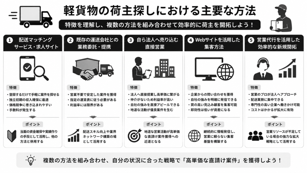 軽貨物の荷主探しにおける主要な方法