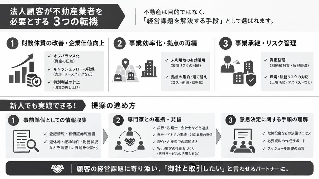 「御社と取引したい」と言わせる為に法人顧客が不動産業者を必要とする“3つの転機”と解決策