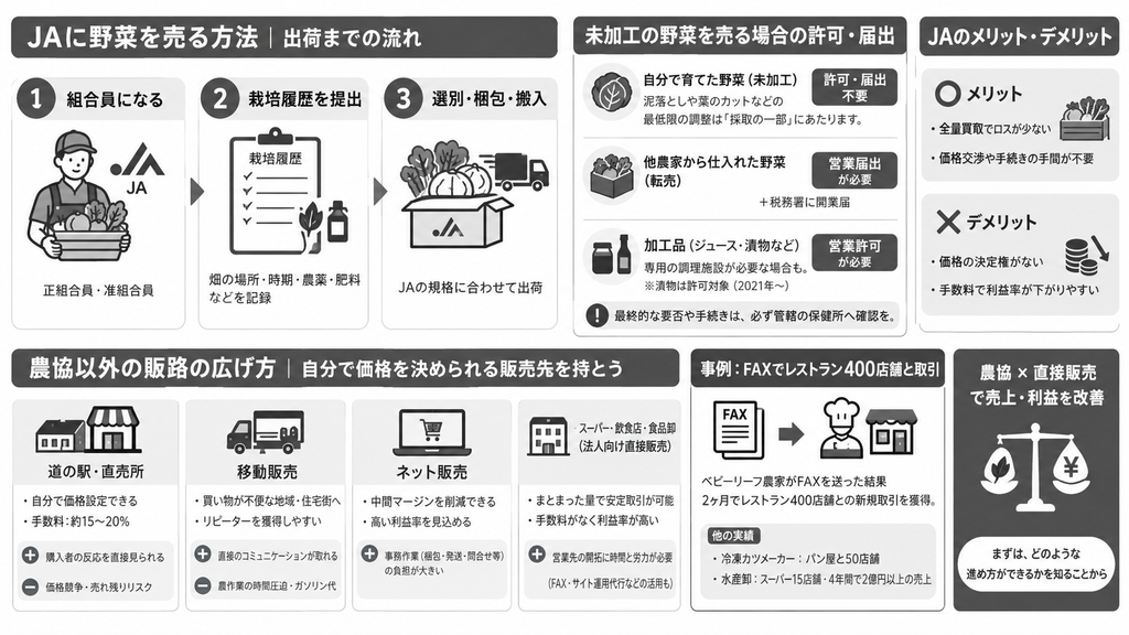 農協(JA)に野菜を売る方法|出荷の流れとスーパー・飲食店など農協以外の販路の広げ方