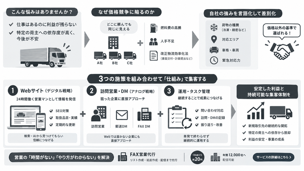 物流業の集客を「仕組み」に変える。新規取引先開拓と利益改善方法とは