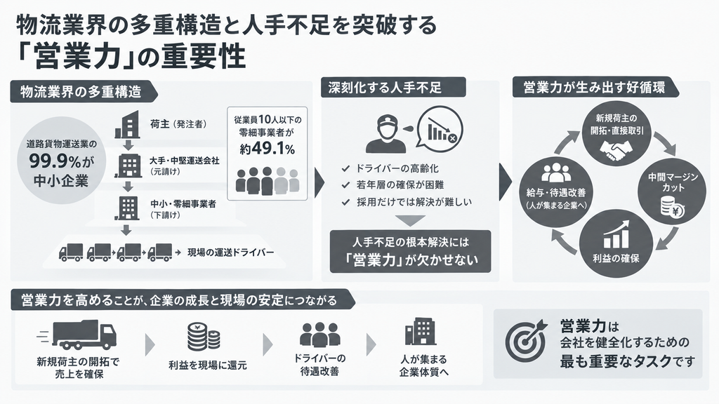 物流業界の多重構造と
人手不足を突破する「営業力」の重要性