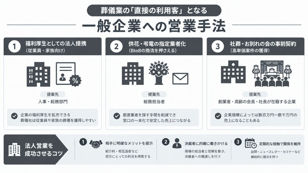 葬儀業の「直接の利用客」となる一般企業への営業手法