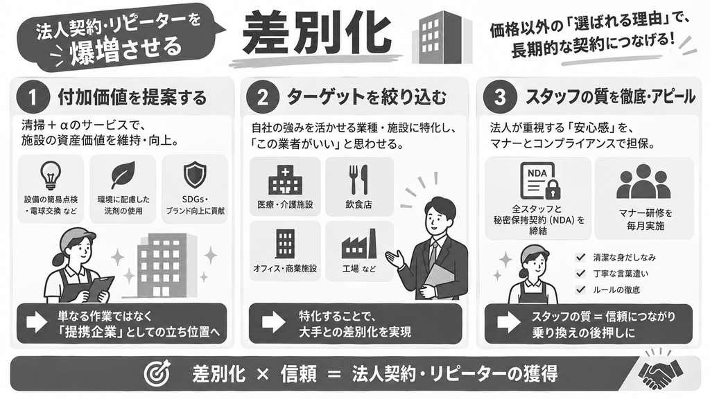 法人契約・リピーターを爆増させる「差別化」