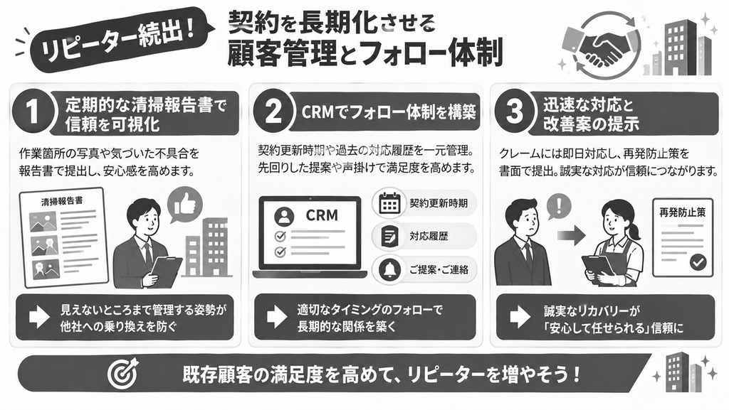 リピーター続出!契約を長期化させる
顧客管理とフォロー体制