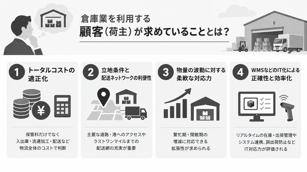 倉庫業を利用する顧客(荷主)が求めていることとは?