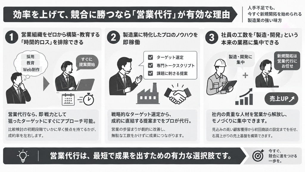 効率を上げて、競合に勝つなら「営業代行」が有効
