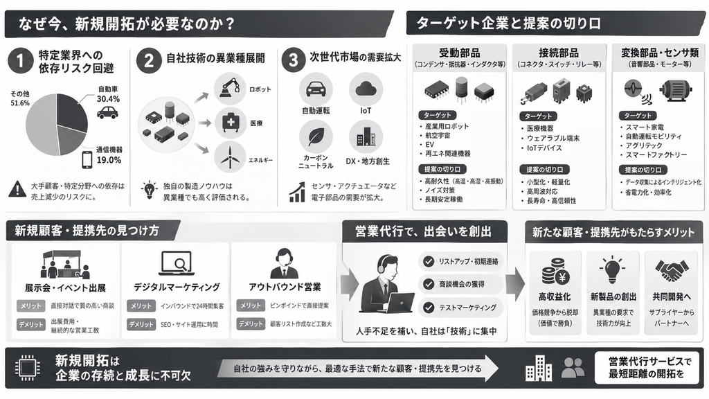 【電子部品製造業】新規法人顧客・提携先を見つける手法とは?開拓すべき理由と営業戦略