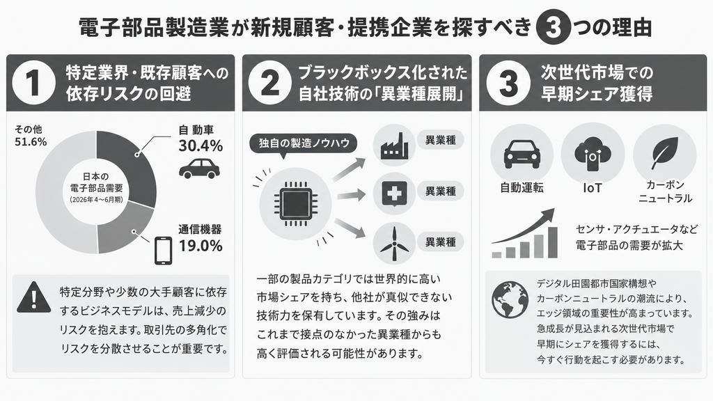 電子部品製造業が新規顧客・提携企業を探すべき3つの理由