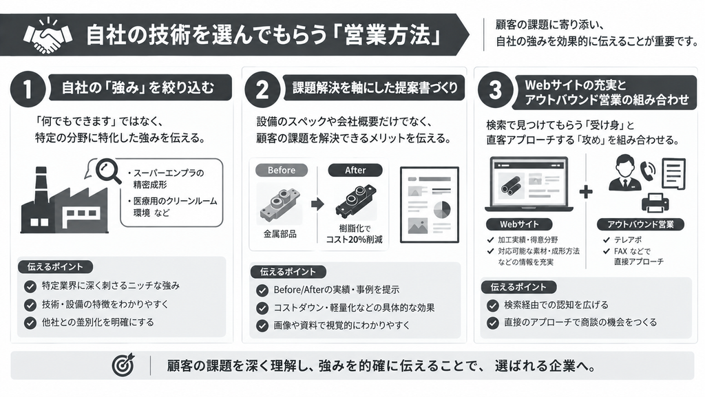 自社の技術を選んでもらう「営業方法」