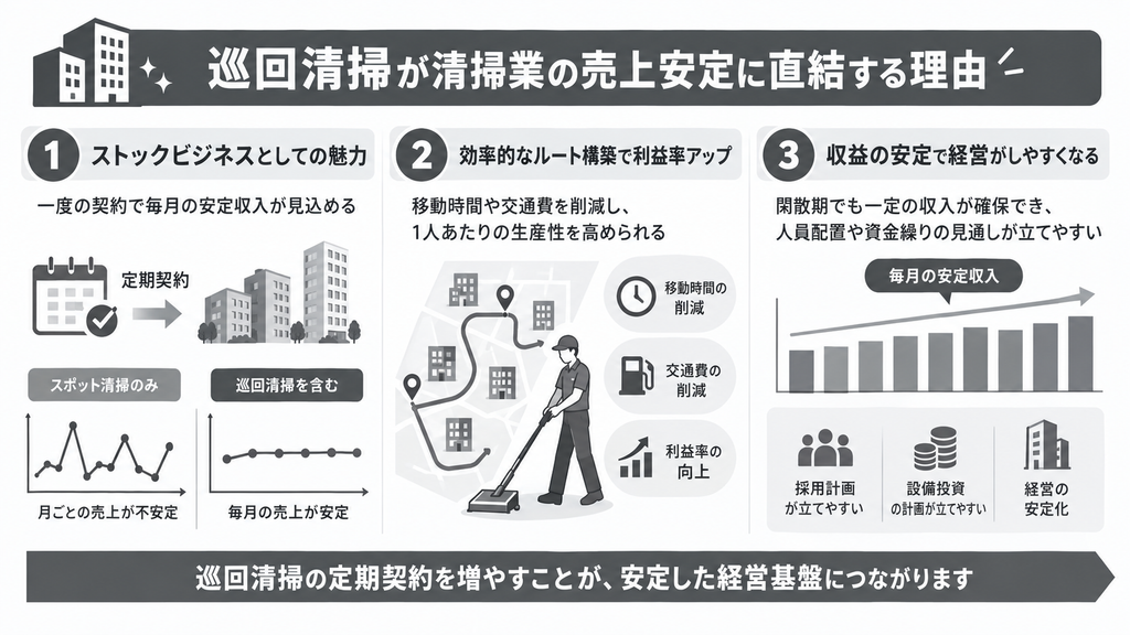 巡回清掃が清掃業の売上安定に直結する理由