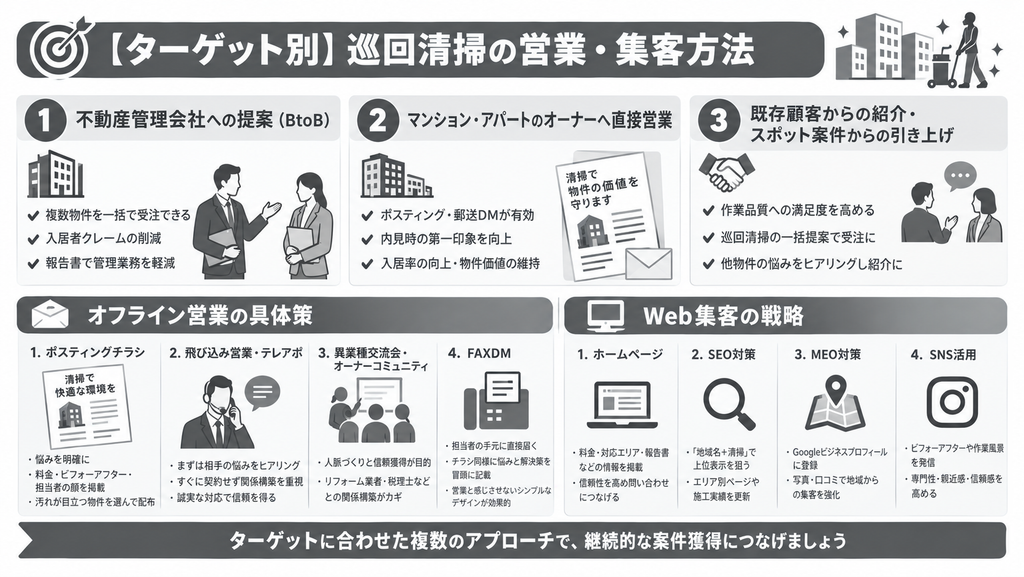 【ターゲット別】巡回清掃の営業・集客方法