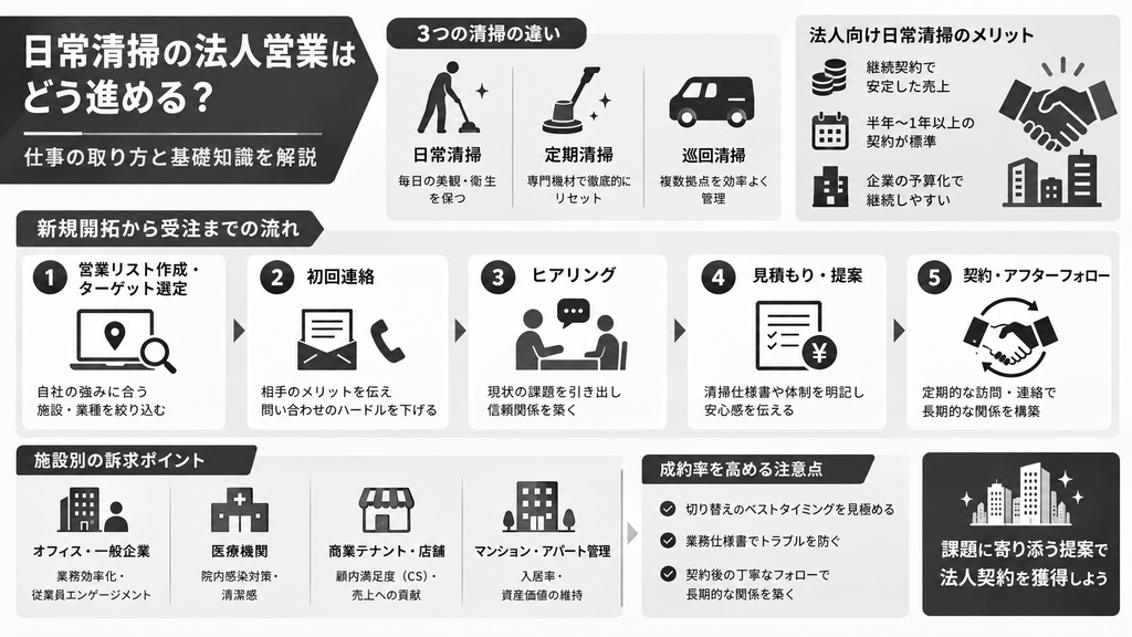 日常清掃の法人営業はどう進める?仕事の取り方と基礎知識を解説