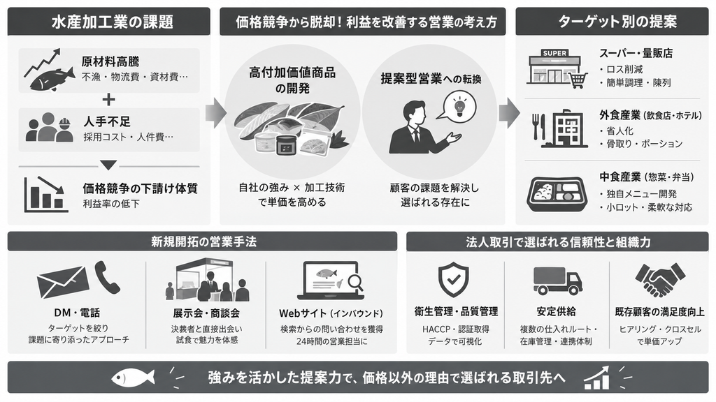 水産加工業の法人営業ガイド｜価格競争を脱却し売上を改善するコツ
