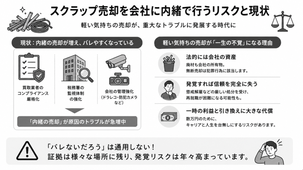 スクラップ売却を会社に内緒で行うリスクと現状