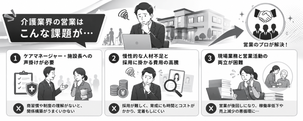 介護業界で営業代行を活用する背景と3つの課題について