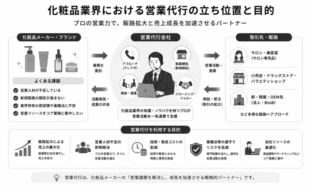化粧品業界における営業代行の立ち位置と目的とは