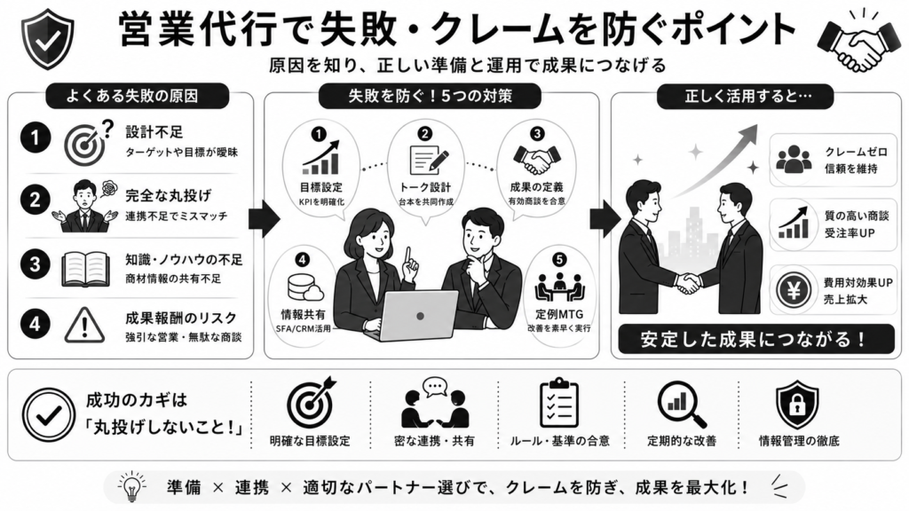 営業代行を利用する際に失敗したくない方へ向けたクレームを防ぐ正しい営業代行の活用方法について