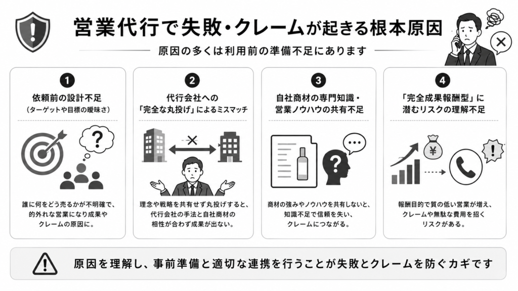 営業代行で失敗やクレームが起きる根本的な原因について