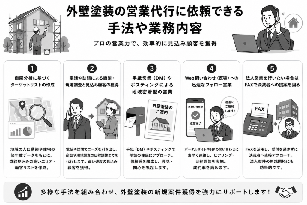 外壁塗装の営業代行を依頼出来る代行会社の手法や業務内容について