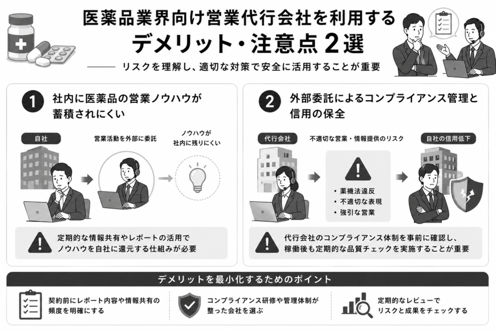 医薬品業界向け営業代行会社を利用するデメリットと注意点2選について
