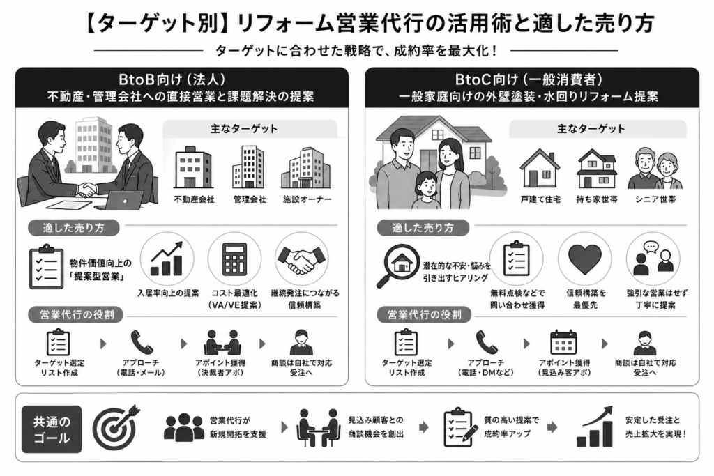 【ターゲット別】リフォーム営業代行の活用術と適した売り方について