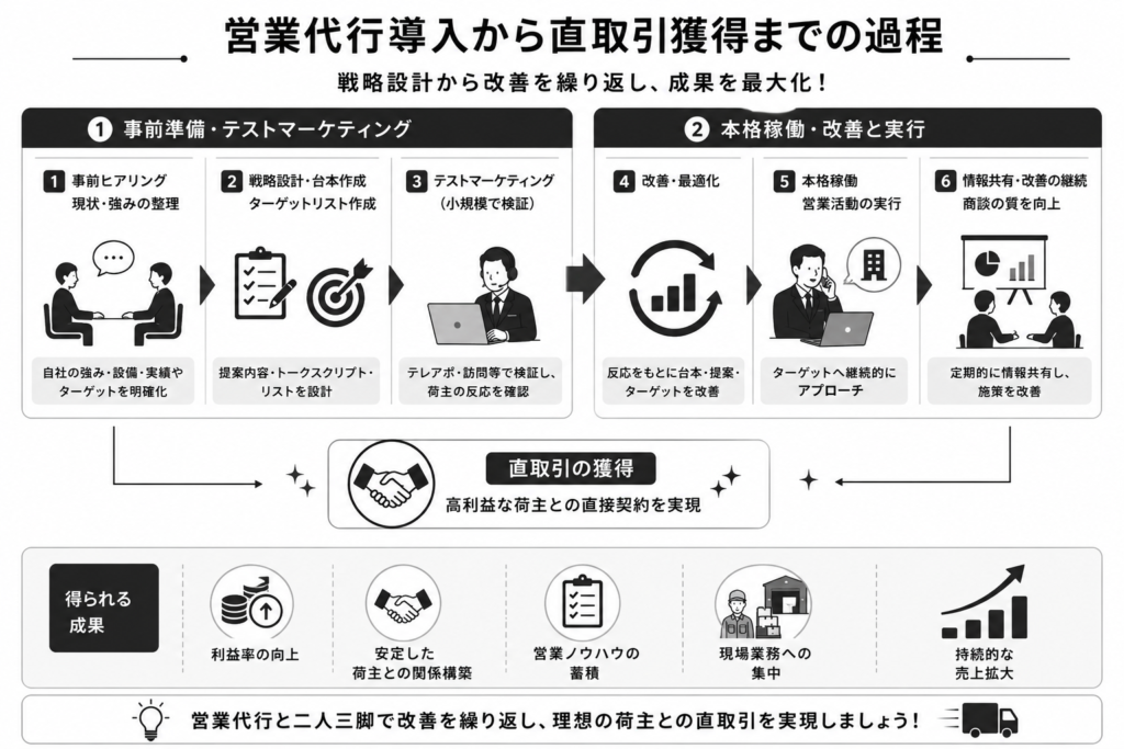 物流業が営業代行を導入するまでと直取引獲得までの過程について
