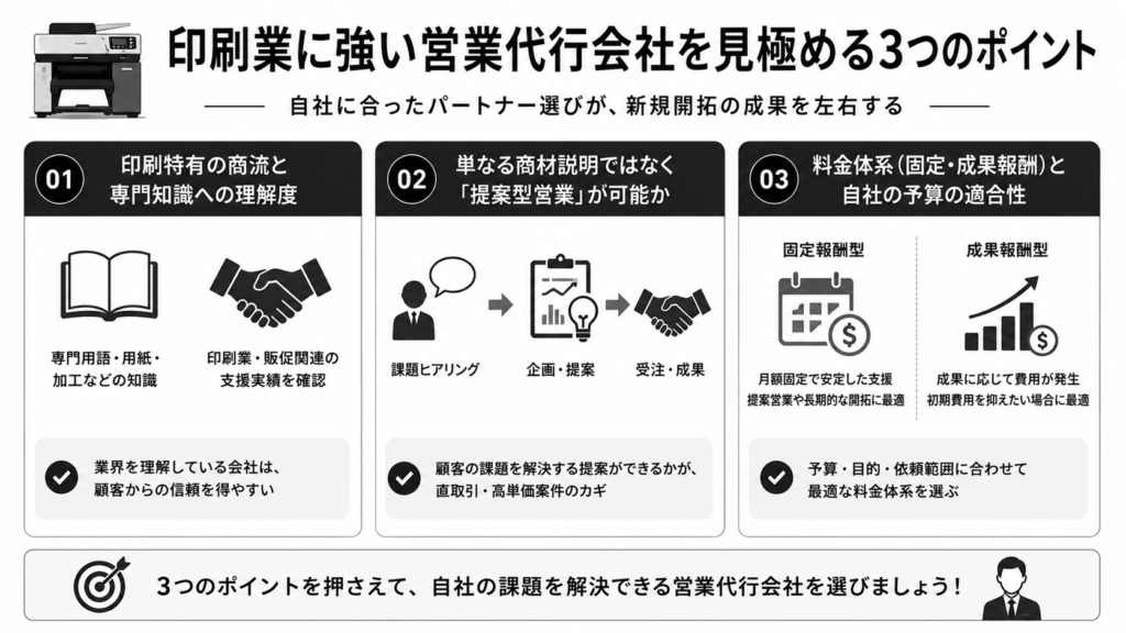 印刷業に強い営業代行会社を見極める3つのポイント