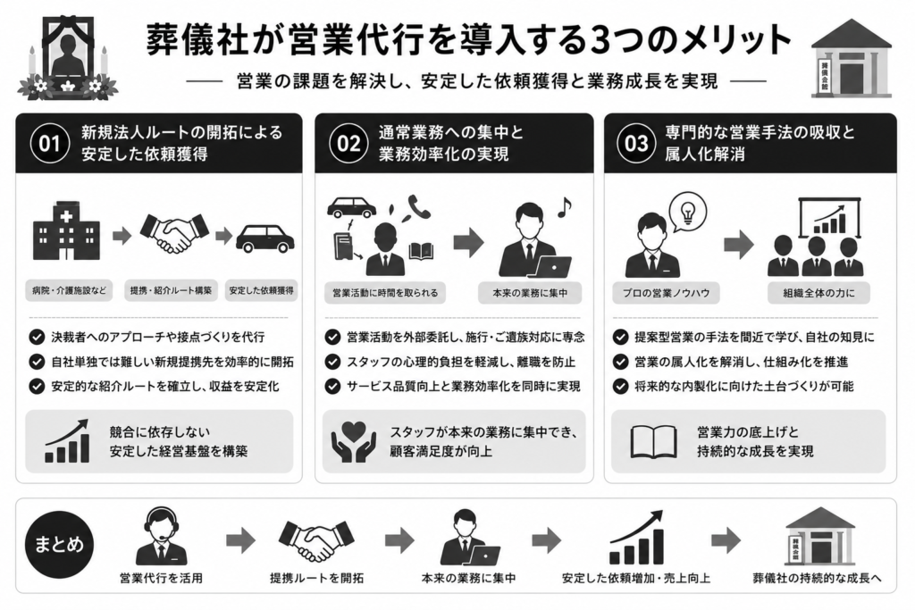 葬儀社が営業代行を導入する3つのメリット
