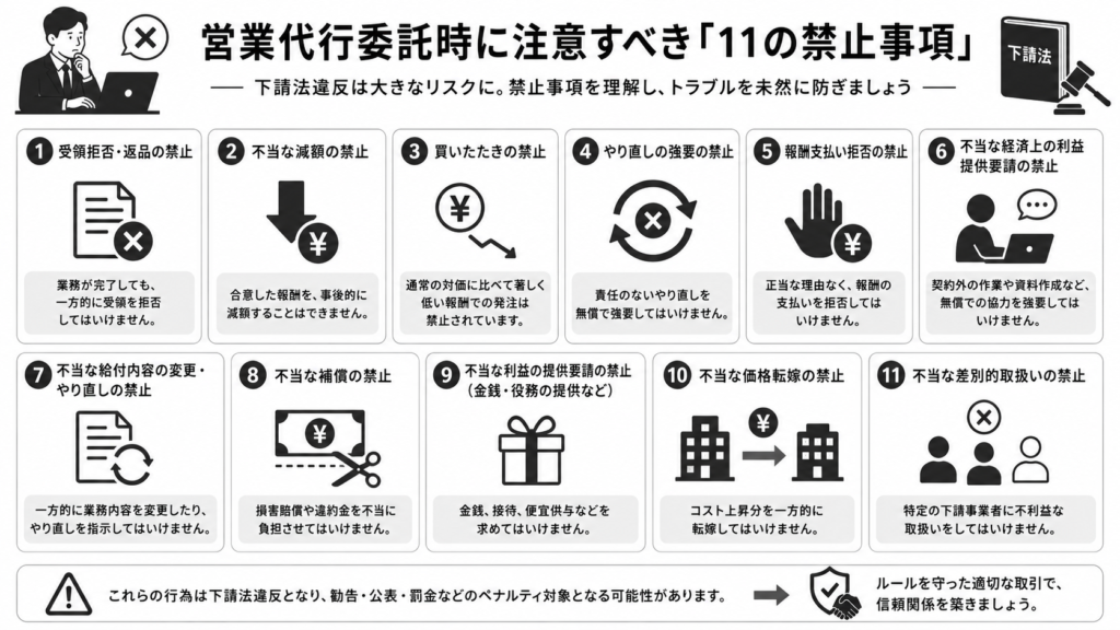 営業代行委託時に注意すべき「11の禁止事項」とよくあるトラブル