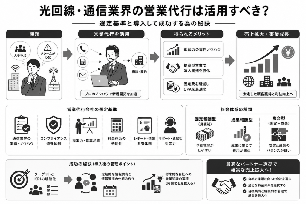 光回線・通信業界の営業代行はどう選ぶ?おすすめ会社と成功の秘訣を紹介!