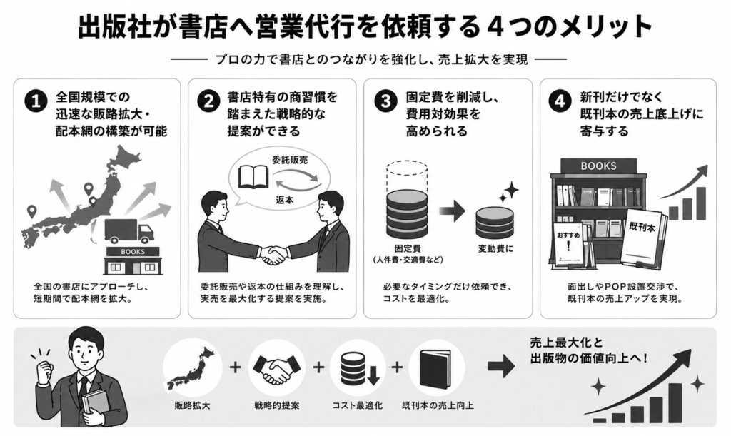 出版社が書店へ営業代行を依頼する4つのメリットとは?