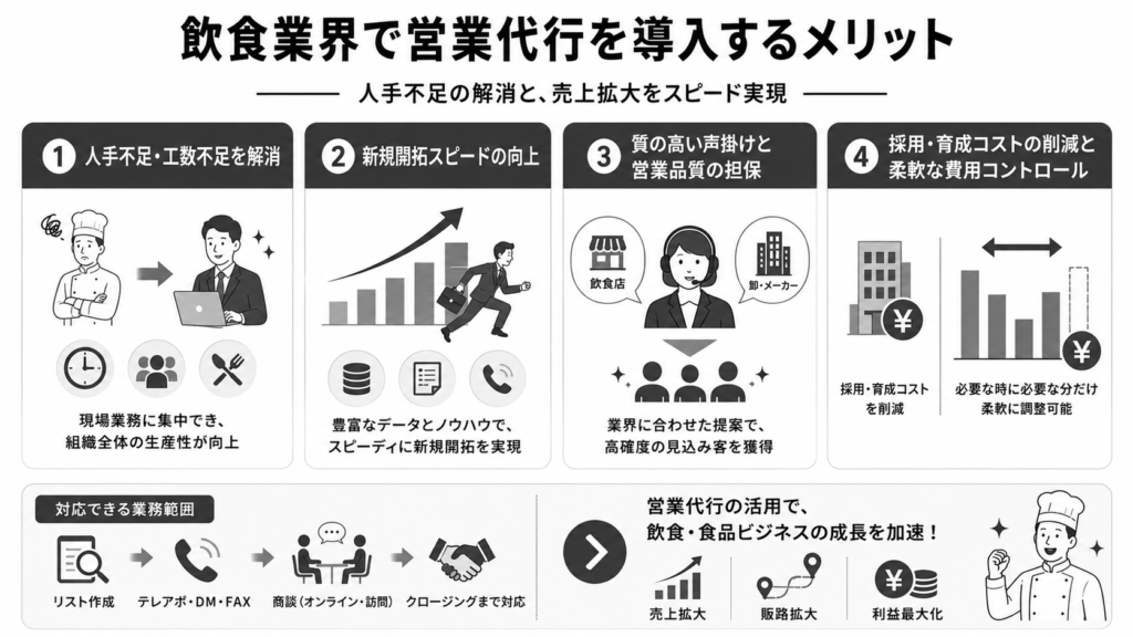 飲食業界で営業代行を導入するメリットとは?食品業界事例と10社を比較
