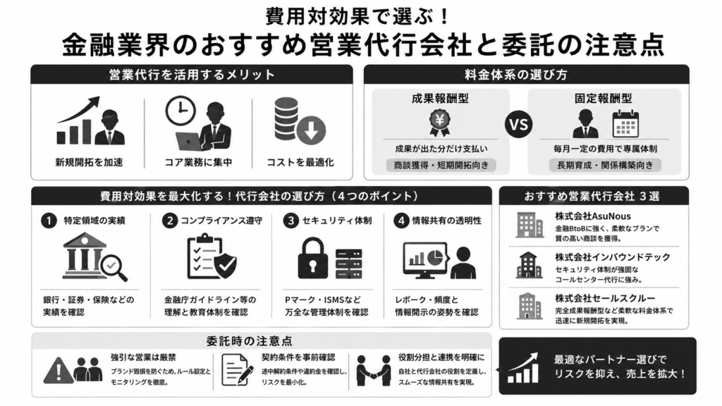 費用対効果で選ぶ!金融業界のおすすめ営業代行会社と委託の注意点