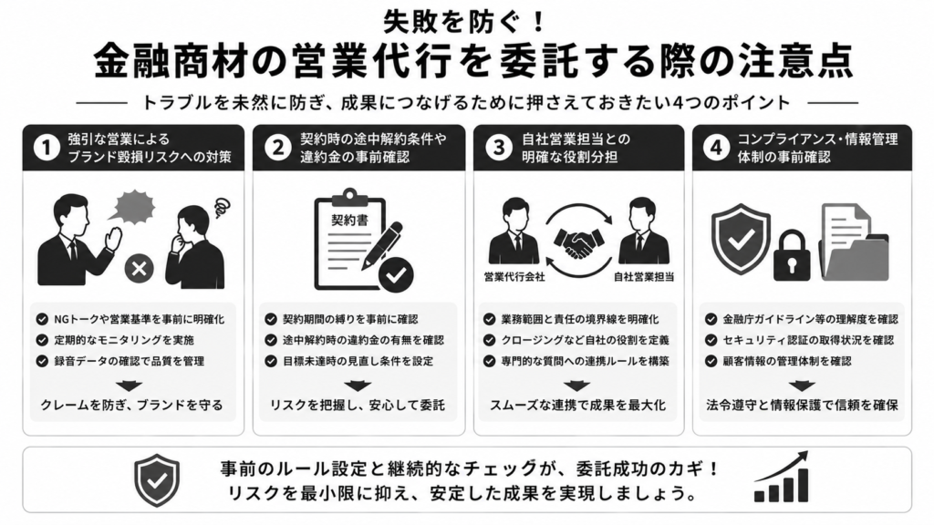 失敗を防ぐ!金融商材の営業代行を委託する際の注意点
