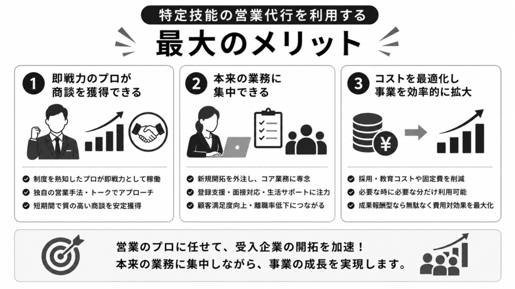 特定技能の営業代行を利用する最大のメリット