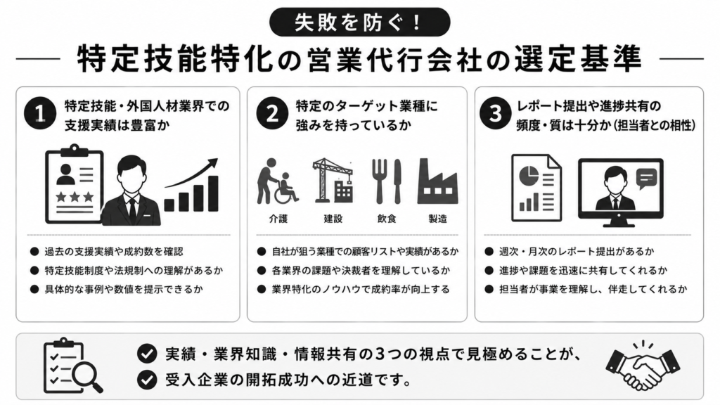 失敗を防ぐ!特定技能特化の営業代行会社の選定基準