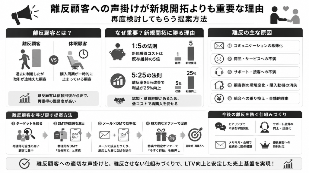 離反顧客への声掛けが新規開拓よりも重要な理由|再度検討してもらう提案方法