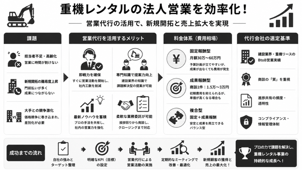 重機レンタルの法人営業を効率化！おすすめ営業代行と成功のコツ