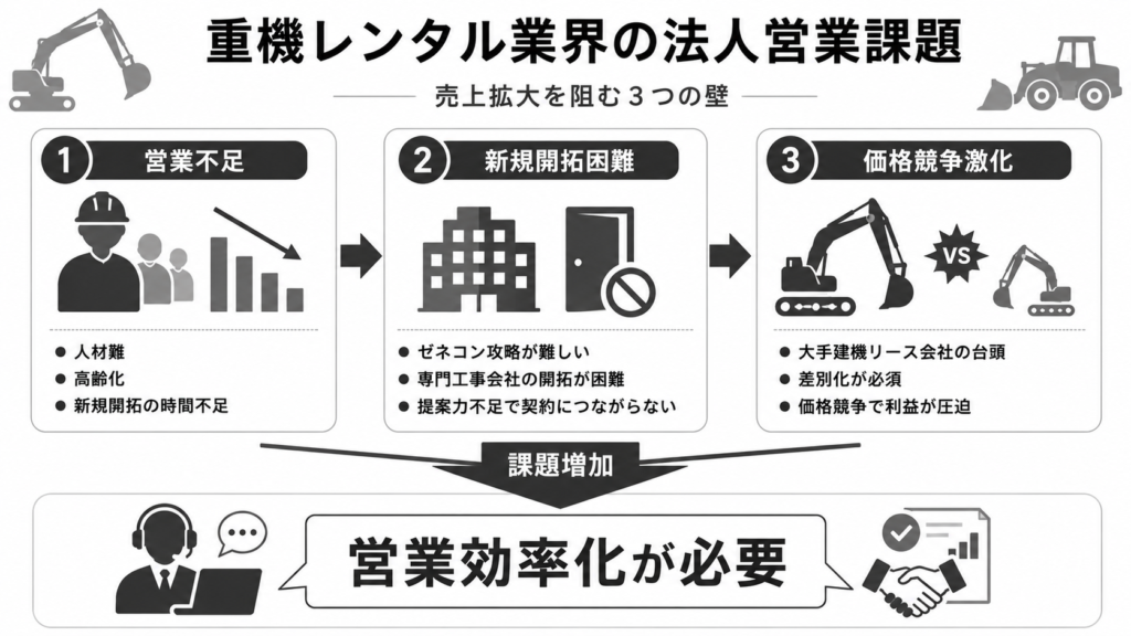 重機レンタル業界における法人営業の課題とは？