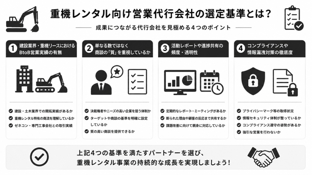 重機レンタル向け営業代行会社の選定基準とは？