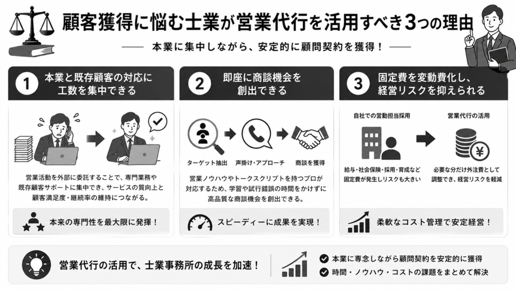 顧客獲得に悩む士業が営業代行を活用すべき3つの理由
