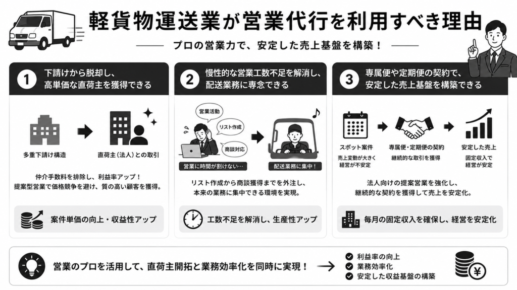 軽貨物運送業が営業代行を利用すべき理由