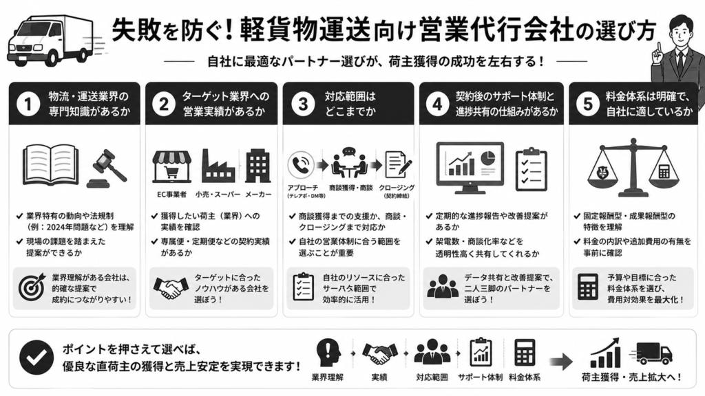 失敗を防ぐ軽貨物運送向け営業代行会社の選び方