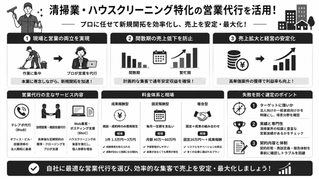 清掃業・ハウスクリーニング特化の営業代行を紹介！おすすめ10選と選定基準