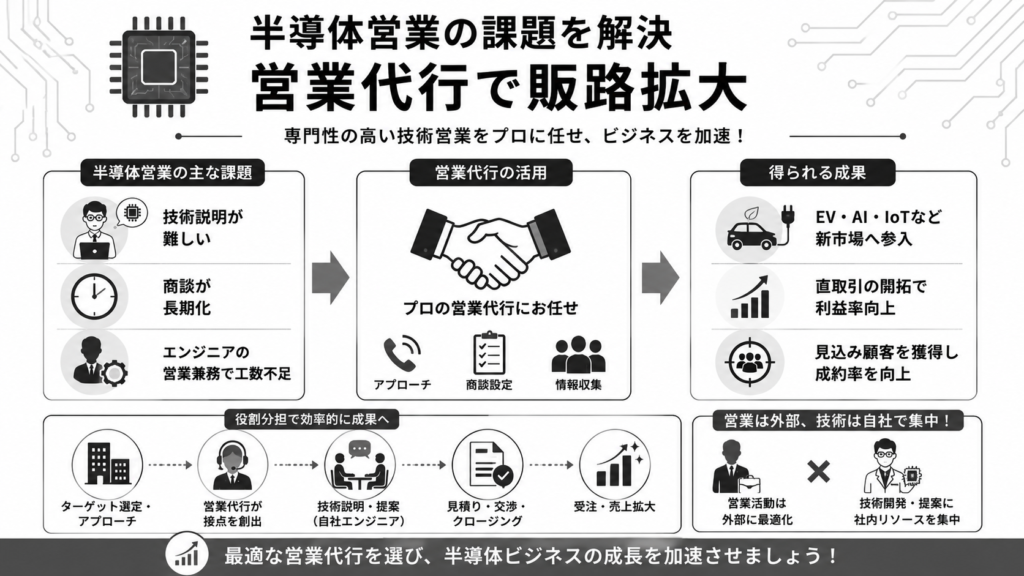 半導体の技術営業における課題を解決!効果が出る営業代行の選び方とは