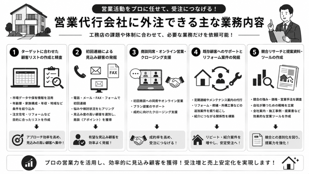 営業代行会社に外注できる主な業務内容