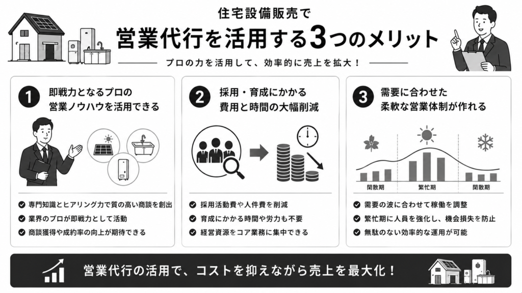 住宅設備販売で営業代行を活用する3つのメリット