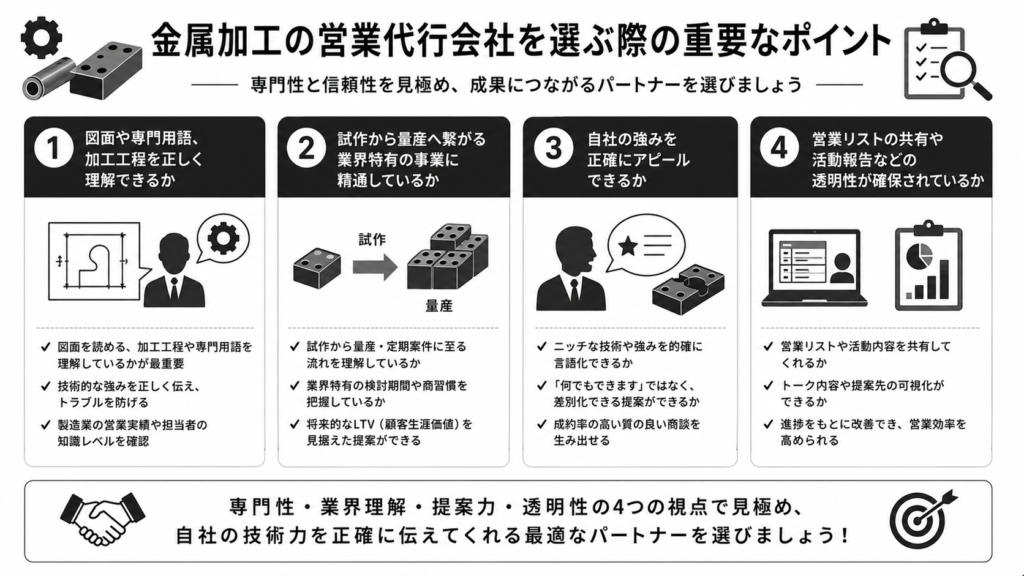 金属加工の営業代行会社を選ぶ際の重要なポイント